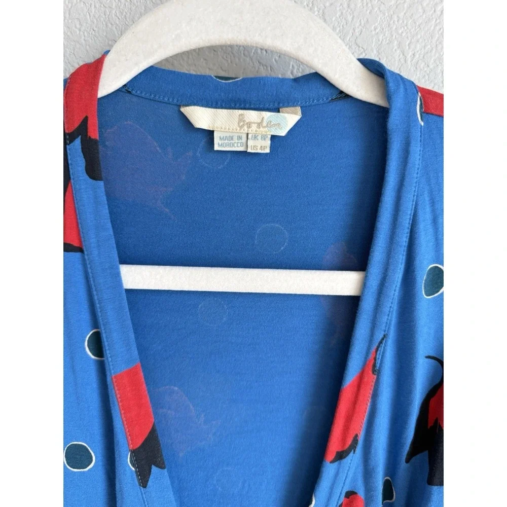 Boden Retro‎ Blue Red Poppy Bloom Floral Jersey Knit Wrap Dress Size 4P Preppy